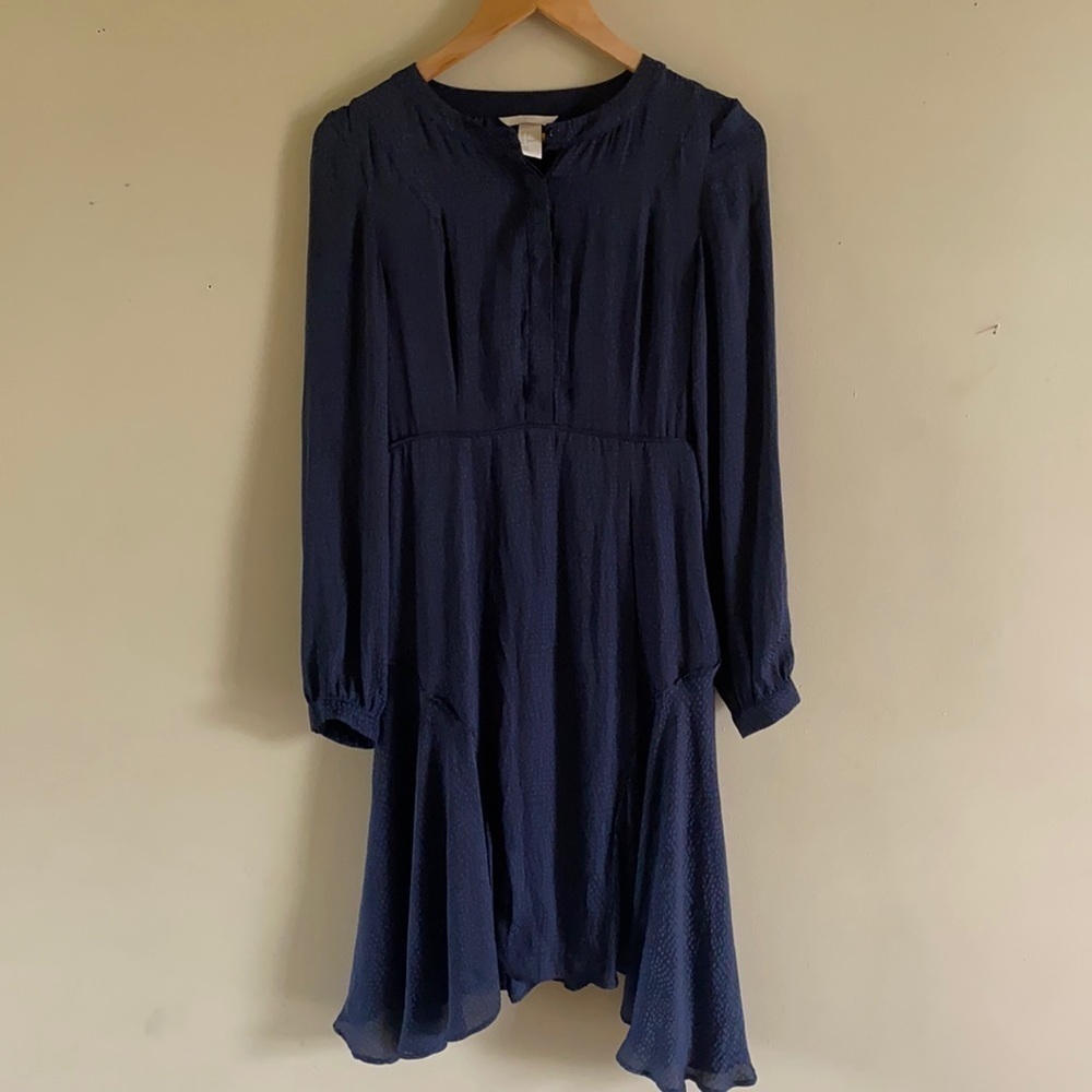 H&M Dark Blue Jacquard Fabric Long Sleeve Dress Size 6